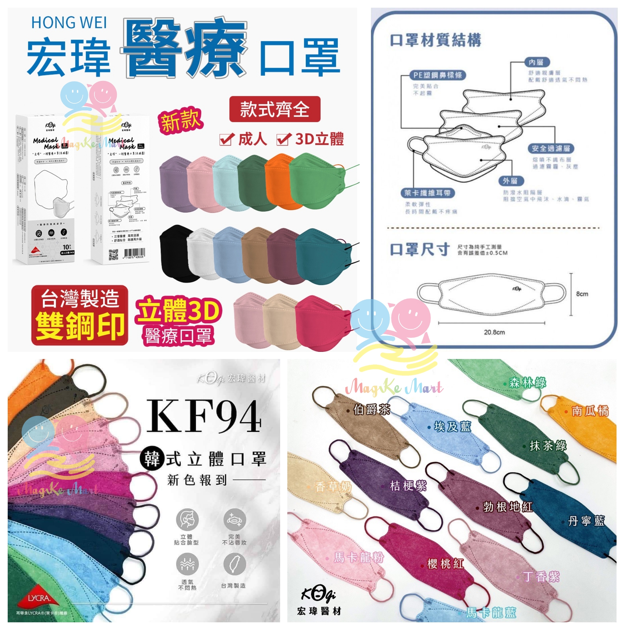 台灣宏瑋韓式醫療級KF94立體成人口罩(1盒10個)(非獨立包裝) (I) 單寧藍